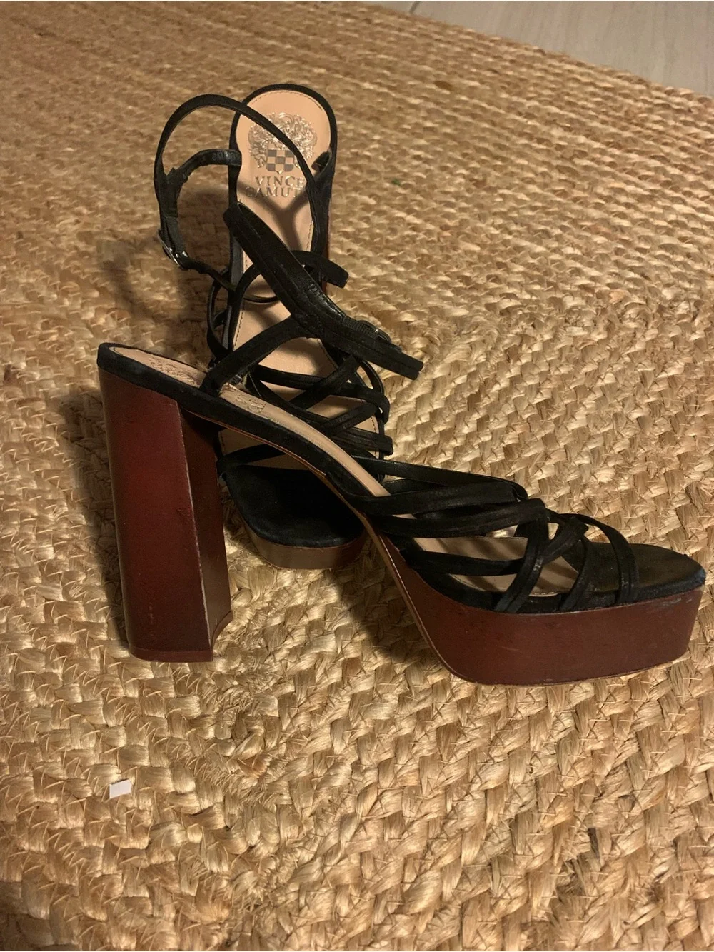 Vince Camuto Black Multi-Strap Platform Heels